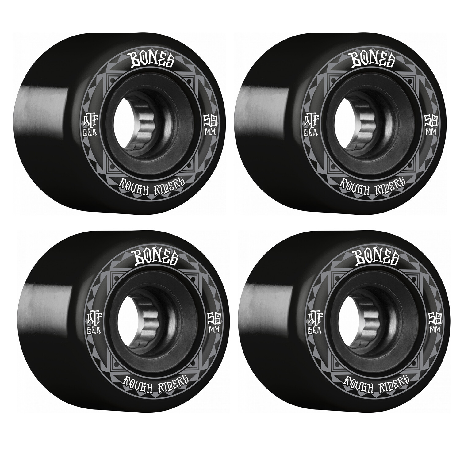 Bones Skateboard Wheels 59mm Rough Riders Runners Black 80A ATF All Terrain Form