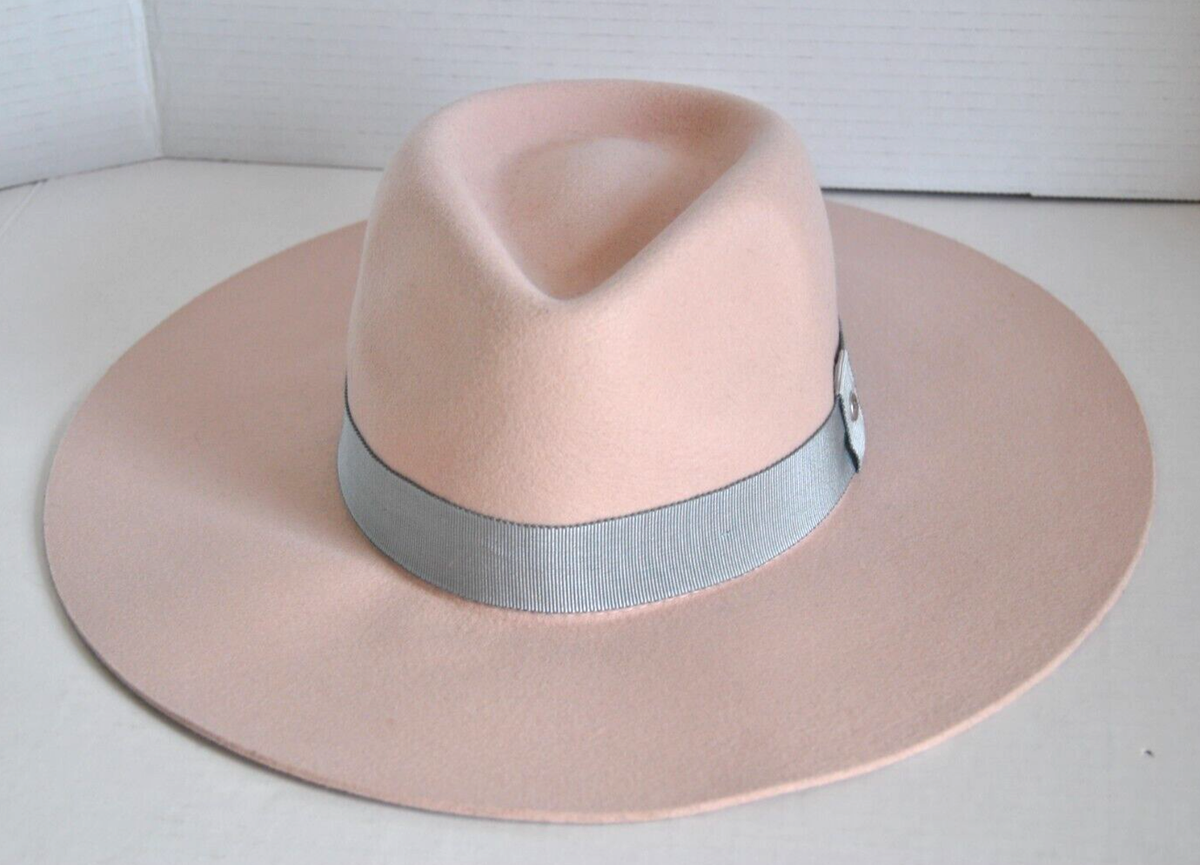 RAG & BONE WIDE BRIM FELTED WOOL FEDORA HAT LIGHT PINK /GRAY  display picture 3