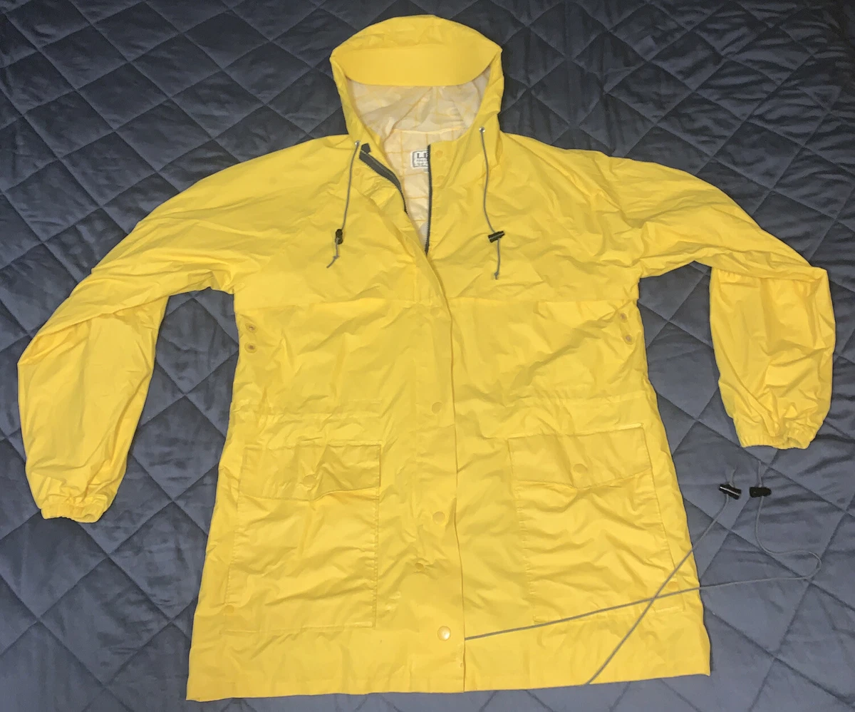 Vintage LL Bean Maine Yellow PVC Nylon Hooded Raincoat Women s XL