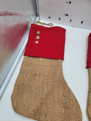 Burlap Christmas Stockings Red Top Rustic Farmhouse Decor set of 2 - Picture 2 of 7