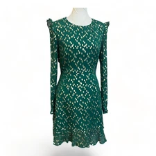Hutch Anthropologie Womens Green Silk Polka Dot Mini Dress Sz 8 Holiday Twee NYE