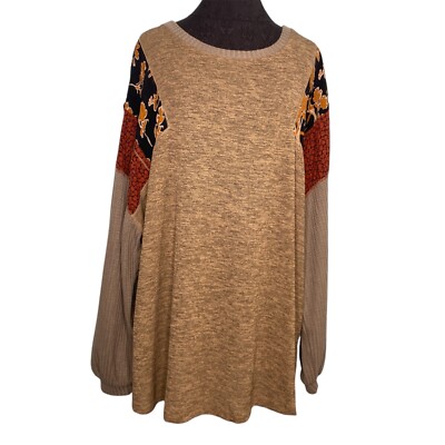 Kori Blouse Shirt Top Tunic Women Plus Size 2XL Brown Fall Winter Boho Bohemian