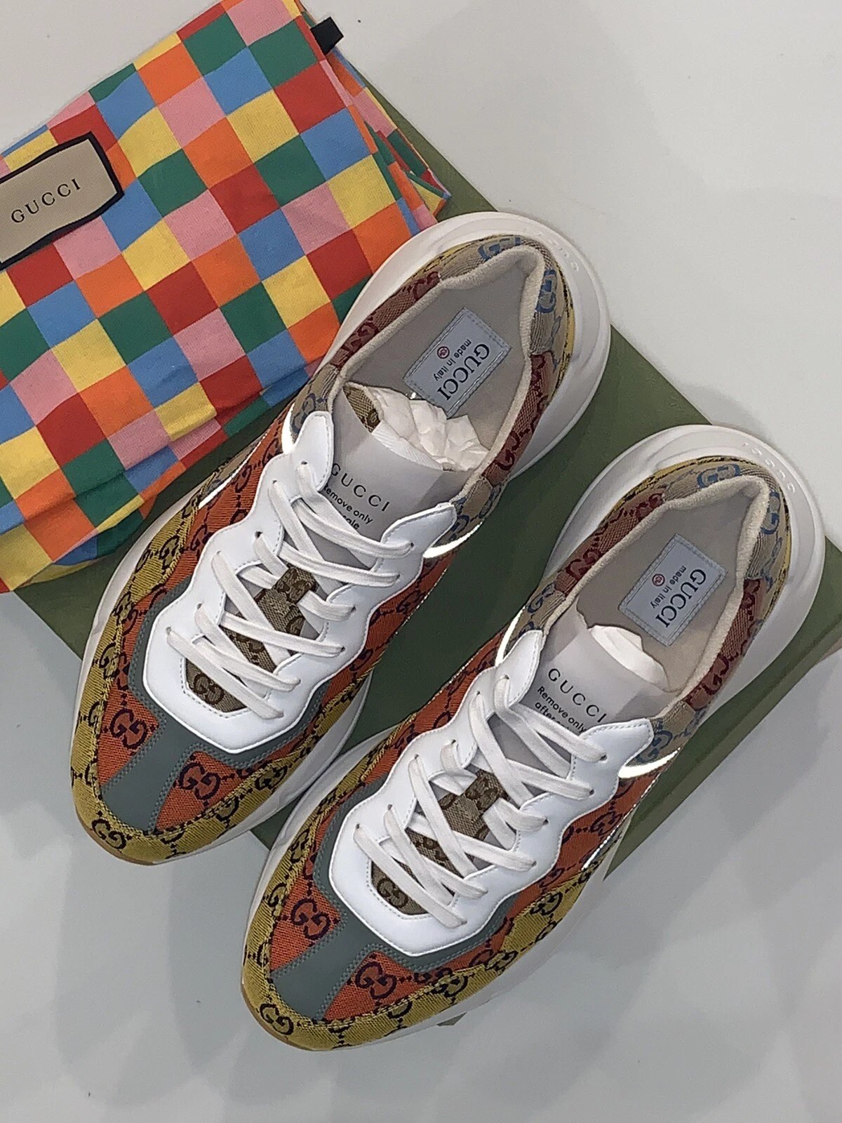 BASKETS HOMME GUCCI RHYTON TISSU MULTICOLORE JAUNE TOILE taille Gucci 13,5