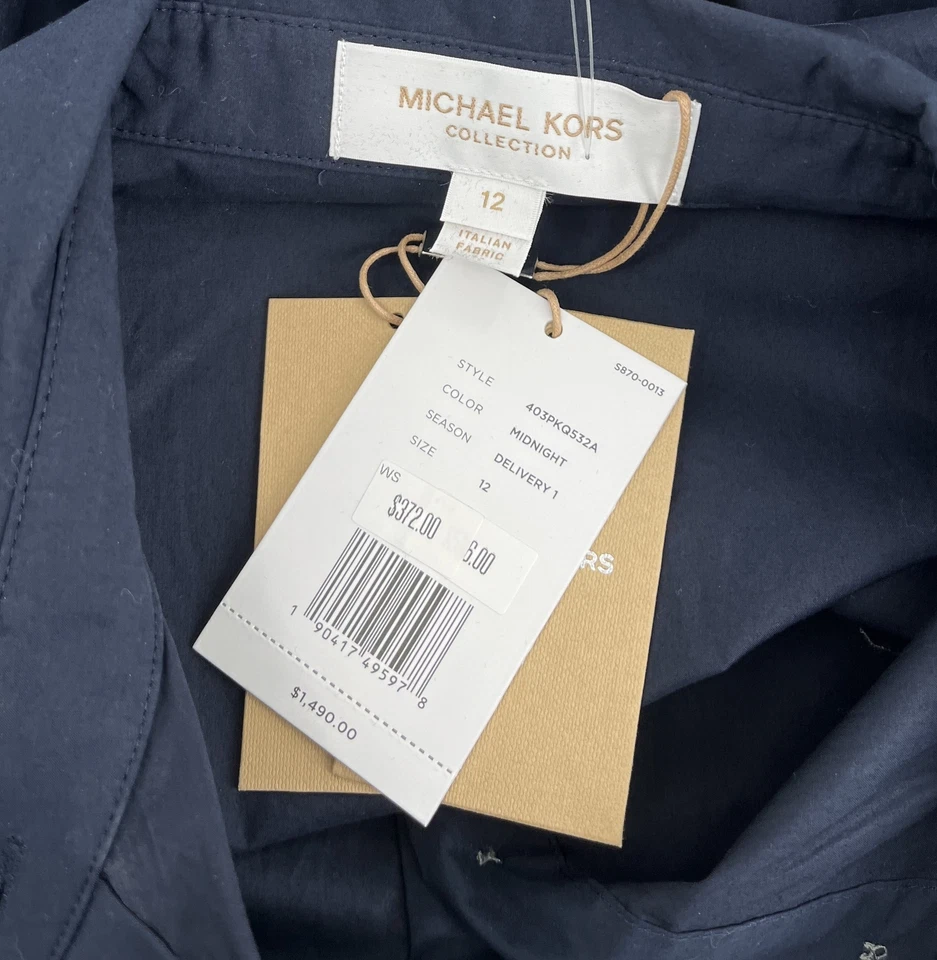 Colección Michael Kors Azul Algodón Abotonado Cintura Peplum Sin Mangas Talla 12 NUEVO Foto 4 de 4