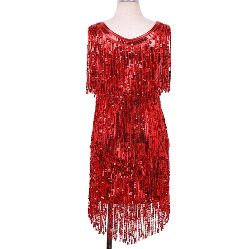 Women Sequins Tassels Ballroom Salsa Samba Rumba Tango Latin Dance Dress - Picture 14 of 96