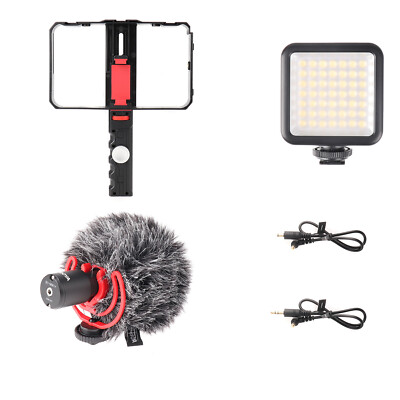 Video Rig Cage +Grip+ BOYA BY-MM1 Microphone +W49 LED Light fr Online Filmmaking