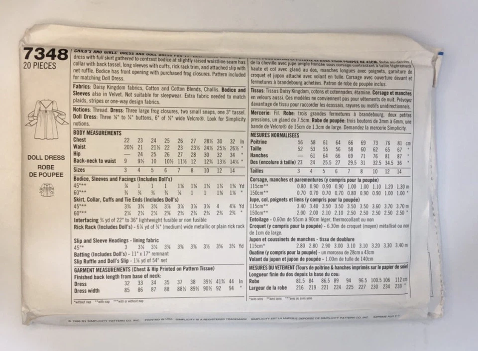 Dress Girls Size 3-6 & Doll Dress 17” S7348 Uncut  Sewing Pattern Daisy Kingdom - Image 2 of 2