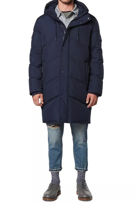 Andrew Marc Sullivan Chevron Quilted Knee Length Parka w Hood  INK BLUE  Sz XL image 2