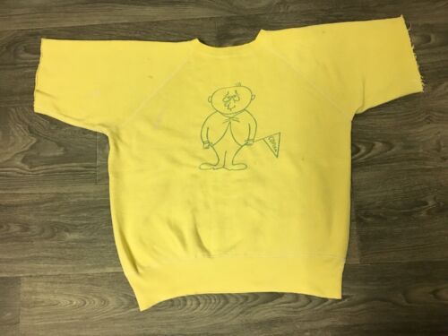 Sudadera Mangas Cortas De Colección Años 50 Estampado en Tinta Copiadora Amarillo Raglan Algodón L - Imagen 2 de 7