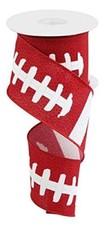 Football Laces Wired Ribbon - 10 Yards Red Dark Red White