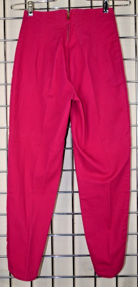 Pantalones Vintage Paris Azul Talla S/M80s Rosa Caliente Cintura Ultra Alta Cónico Capri Foto 3 de 4