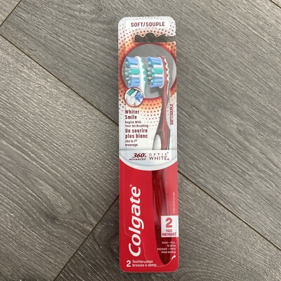 Colgate 360 Advanced Optic White Toothbrush, Medium - Pack of 2 -