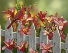 Ceramic Backsplash Tile Mural Bird Kitchen/Bathroom - Cardinal and Lillies