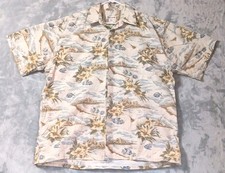 Vtg Pierre Cardin Hawaiian Shirt Mens XL Tan Fish Floral Button Up Short Sleeve