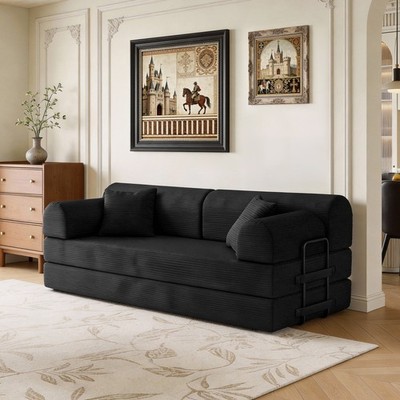 Convertible Sleeper Sofa Bed Two-Tone Fabric Folding Couch Gray