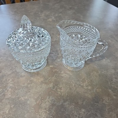 Vintage c 1960 Wexford Creamer and Sugar Bowl Set w/ Lid by Anchor Hocking 8oz