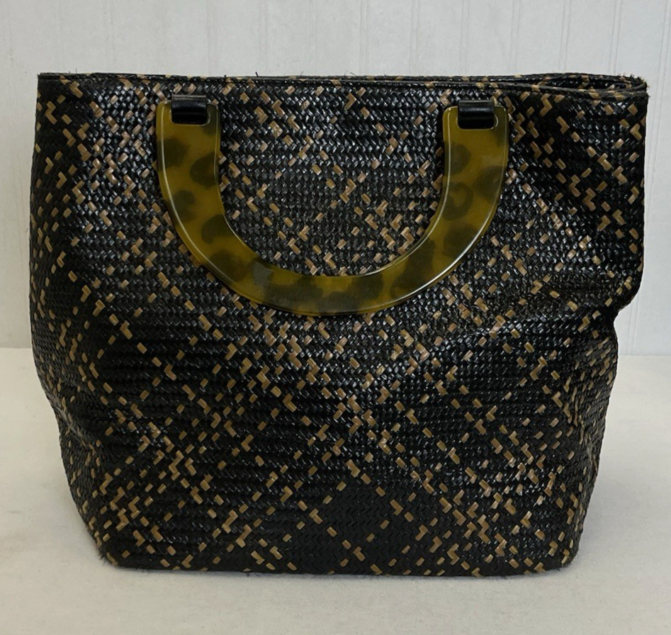Talbots Women's Straw Purse Shoulder Bag With Tortoise Shell Handle