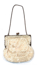 antique 1915 FRENCH Micro Beaded PURSE Bridal 4 x 4.5" 179