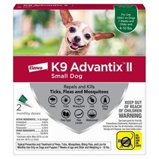 K9 Advantix II Flea Tick Mosquito Treatment for Small Dogs 4-10 lb 2 Doses