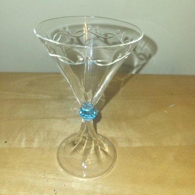 Bombay Sapphire Etched Blue Straight Stem Glass Gin Martini Cocktail Barware