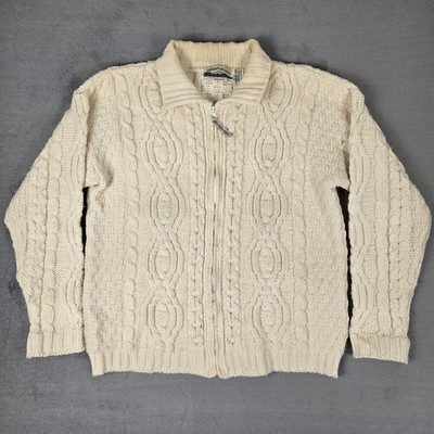 Aran Crafts Merino Wool Cable Knit Sweater Women s Medium Irish Full Zip Soft