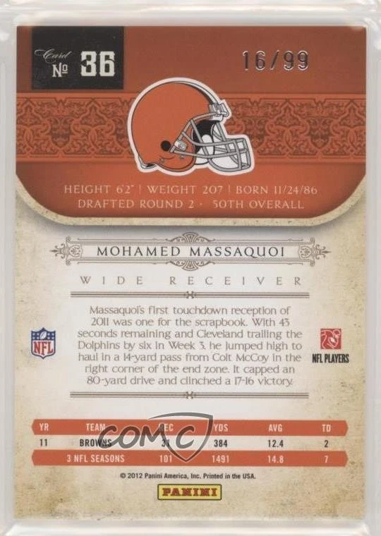 2011 Playoff National Treasures /99 Mohamed Massaquoi #36 - Image 2 of 2