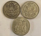 Lot of 3 Canada 50 Cents Silver - 1955, 1961, 1963 - 80% Silver Half Dollars