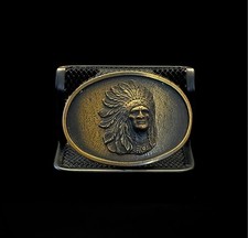 Vintage Native American Chief Belt Buckle   USA Made   Western Boho