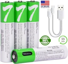 4PCs AAA Rechargeable Lithium ion Battery 750mWh With USB C Fast Charging Cable