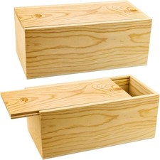 2 Pack Unfinished Wood Storage Box with Slide Lid,Blank Natural Wood Case Con...