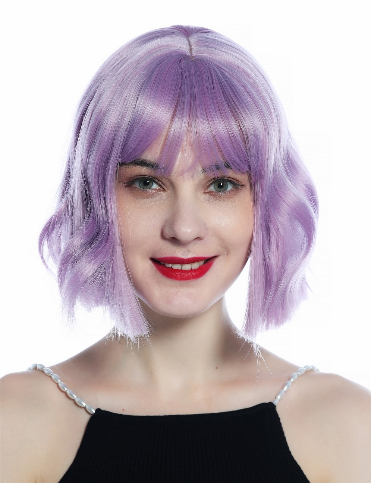 Wig Me Up Ladies Wig Short Wavy Cute Bangs Purple Highlighted