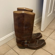 Frye Leather Harness Boots Black Label Mens 12D Made in USA Brown 1970's VTG