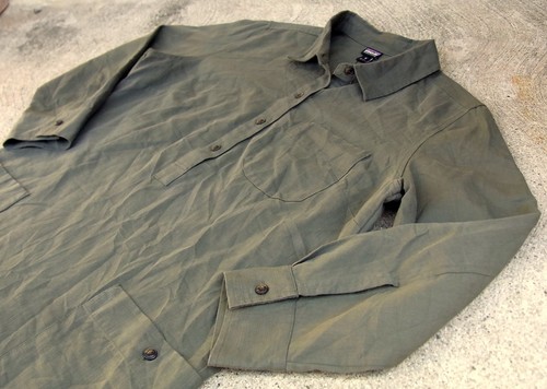 Patagonia Rocky Peak Shirt Dress Women's Sz M Green Organic Cotton / Linen - Picture 7 of 14