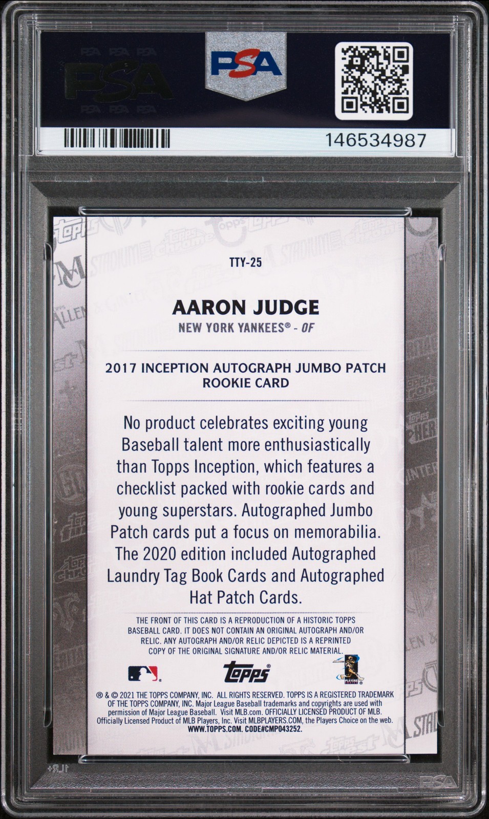 2021 TOPPS THROUGH THE YEARS #25 AARON JUDGE PSA 10 view 2