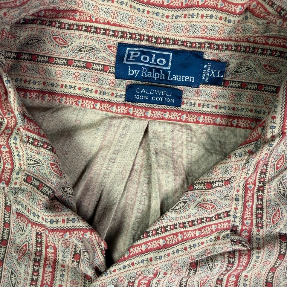 Camisa Polo Ralph Lauren Vintage XL Cachemira Geométrica Caldwell Camp Cuello Lazo Foto 3 de 4