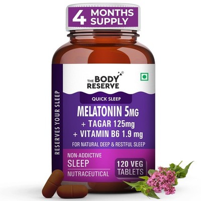 Melatonin 5mg Tagar 125mg Sleep Aid Stress Relief Muscle Relax 120 Tabs x 1/2/3