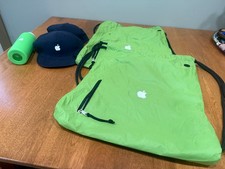 Apple Logo Employee RARE LOT Black Mens Hat Green Bag Glass Bottle LOT of 5