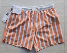 Goodfellow  Co. Men's Apparel Peach  White Striped Swim Trunks - Size: Small