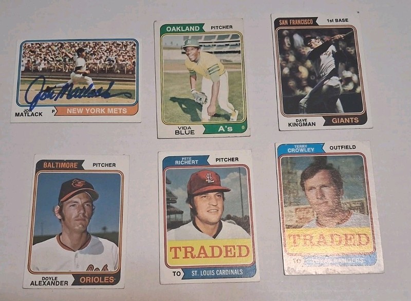 1974 TOPPS Jon Matlack Signed Card #153 NY Mets Vintage Baseball + 5 Others