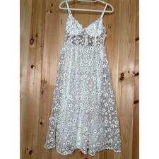 NWT Lulus Darling Romance White Tulle Floral Applique Bustier Midi Dress Sz S 