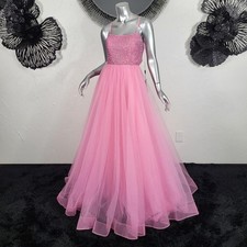 NWT 490 LA FEMME SZ 2 PINK RHINESTONE STRAPLESS BALL GOWN MAXI PROM DRESS