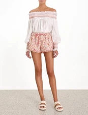 Zimmermann Goldie Rainbow Embroidered Off The Shoulder Smock Blouse Shirt Top 1