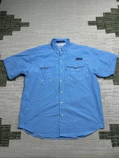 Columbia PFG Super Bahama Fishing Shirt Mens Medium Multicolor Plaid Logo Nylon