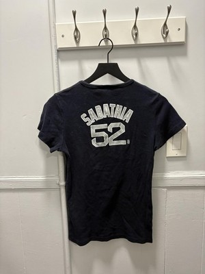 Vintage New York Yankees Shirt Sabathia 52 Navy Short Sleeve MLB Baseball 2009