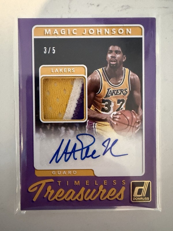 2017-2018 Donruss Timeless Treasures Magic Johnson Game Used Patch Auto #d 3/5