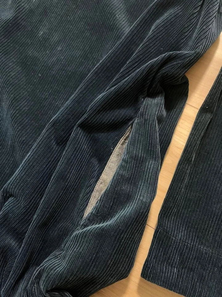 45R Hand Dyed Indigo Corduroy Knee Length Dress Free Size Classic One Piece - Image 3 of 4