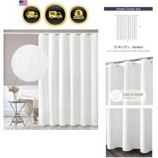 White Shower Curtain for Bathroom, 3D Embossed Textured Fabric Curtain, Moder...