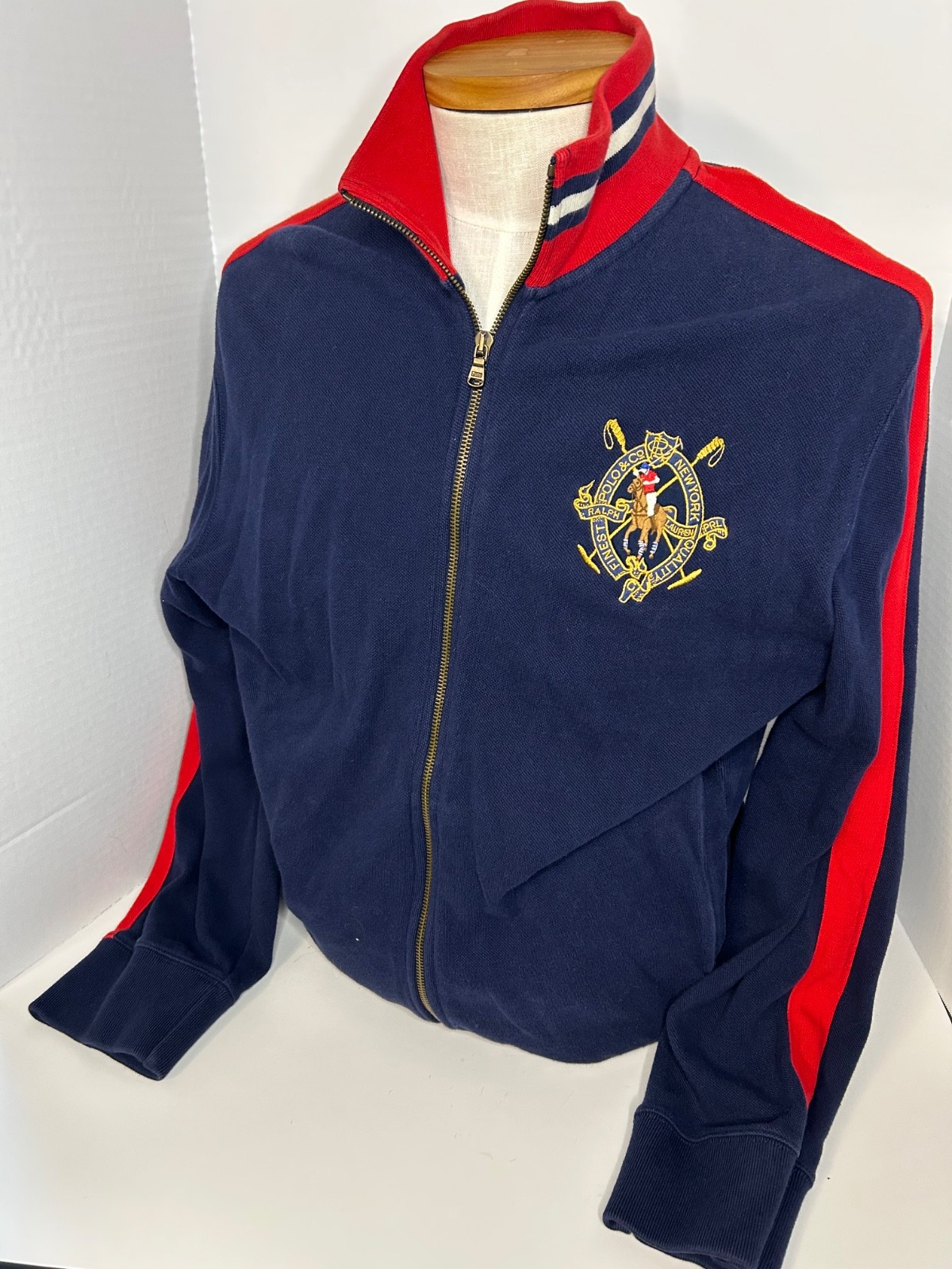 Giacca da pista vintage Polo Ralph Lauren NY Finest Pony logo cotone uomo grande rugby
