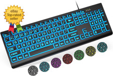 Large Print Backlit Keyboard Wired USB Lighted Computer Keyboards with 7 Color
