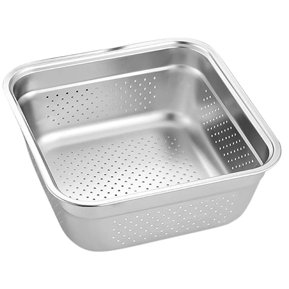 Square Stainless Steel Colander Strainer 9.84 Inch Mesh Basket for Rice Veget...